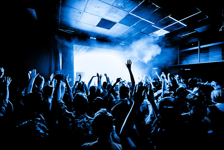 Clubbers enjoying the night and hands in the air
